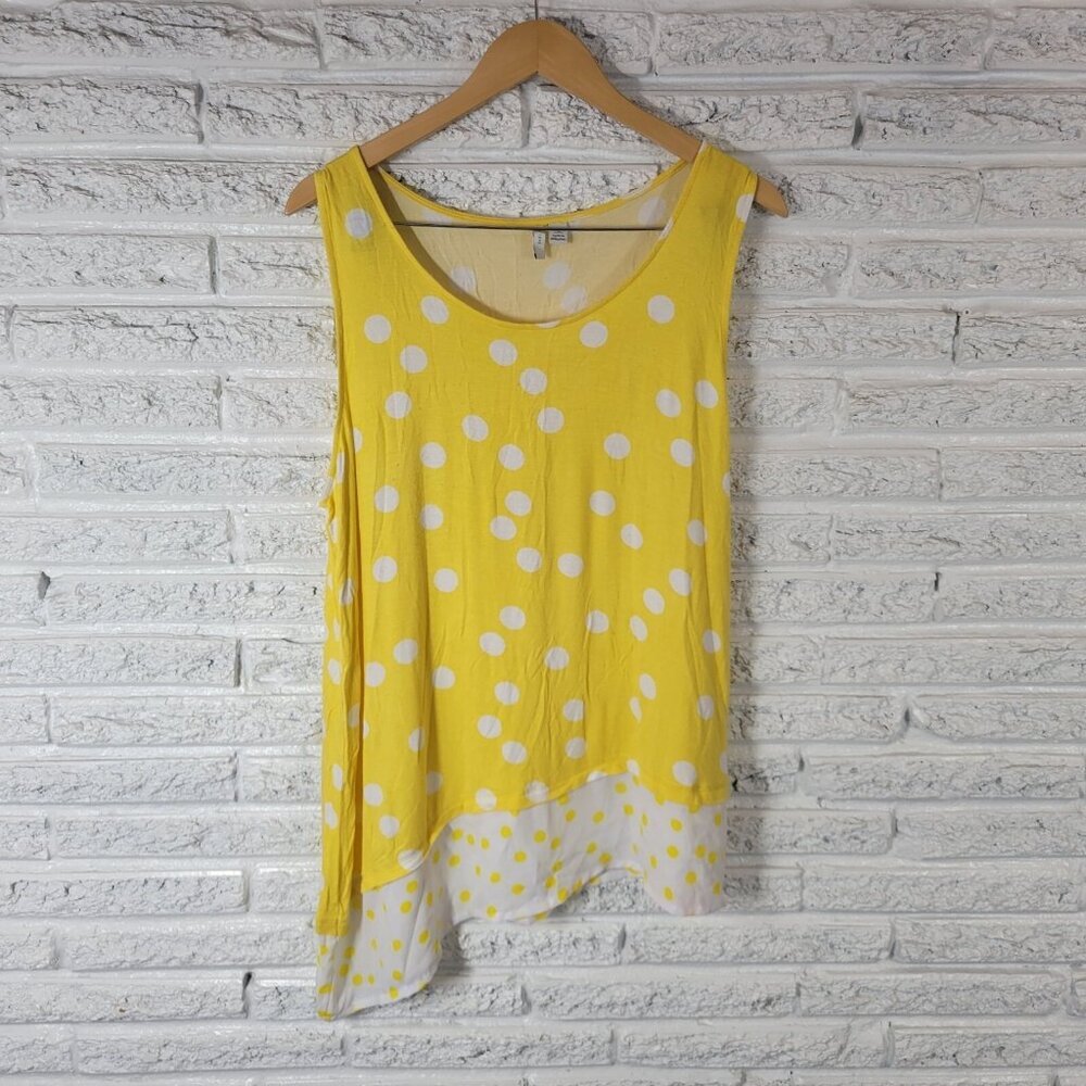 Cato Est 1946 Women's XL Tank Top Yellow White Polka Dot Asymmetrical GEO87E